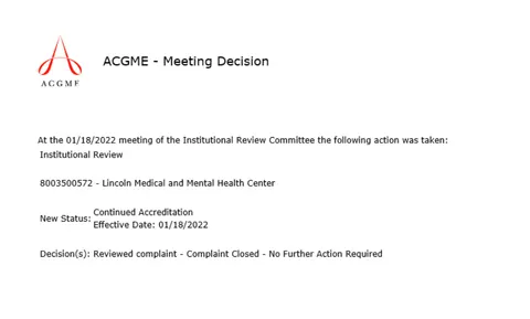 Lincoln GME receives full accreditation without citations